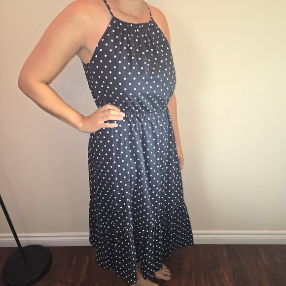 Banana Republic Navy Polka Dot Sleeveless Dress – Women’s Large - Picture 2 of 6